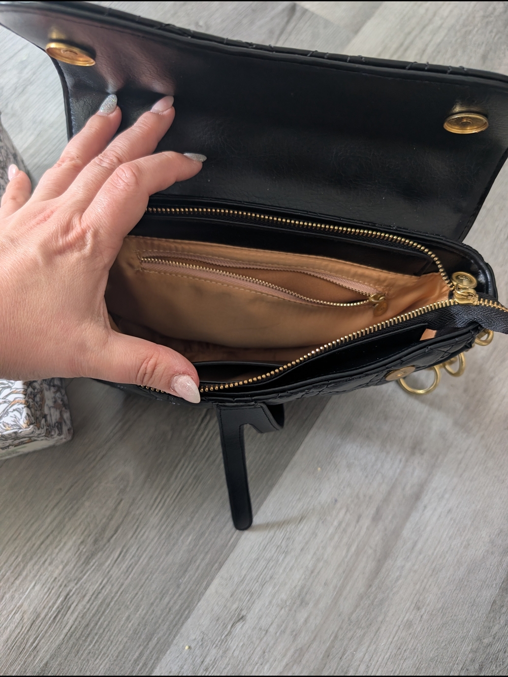 D*ior Black Quilted Saddle Crossbody with Striped Strap - Picture 2 of 4